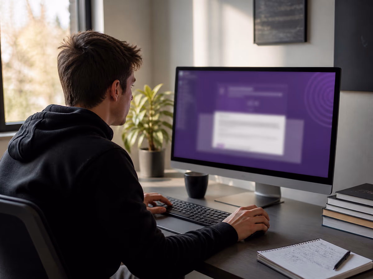 A person focused on navigating dark web resources on a desktop computer.