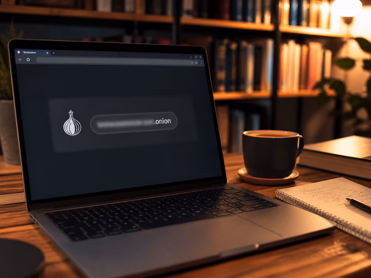 A user exploring the Tor browser in a comfortable home office setting.